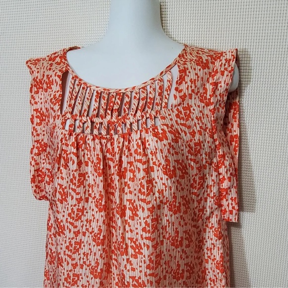 LOEFFLER RANDALL 100% SILK SLEEVELESS KIMONO BLOUSE IN ORANGE & IVORY - SIZE 6 - Picture 3 of 12